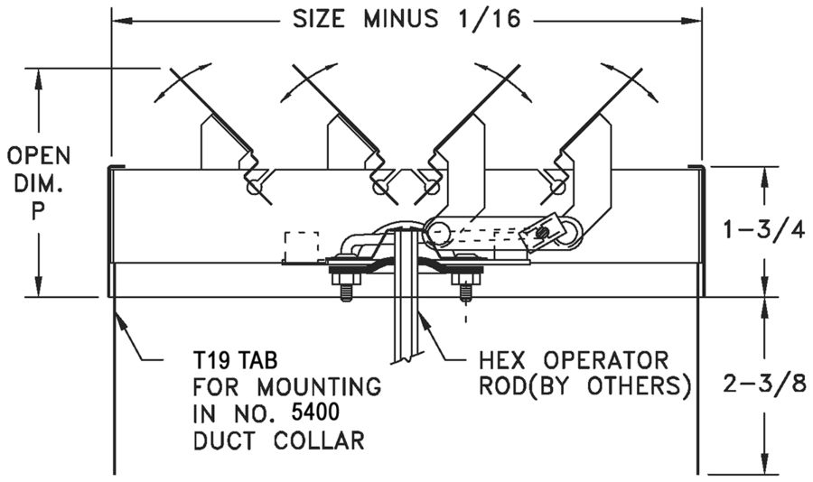 T19 - Round Multi-Blade Damper for T-bar Diffusers - dimensional drawing